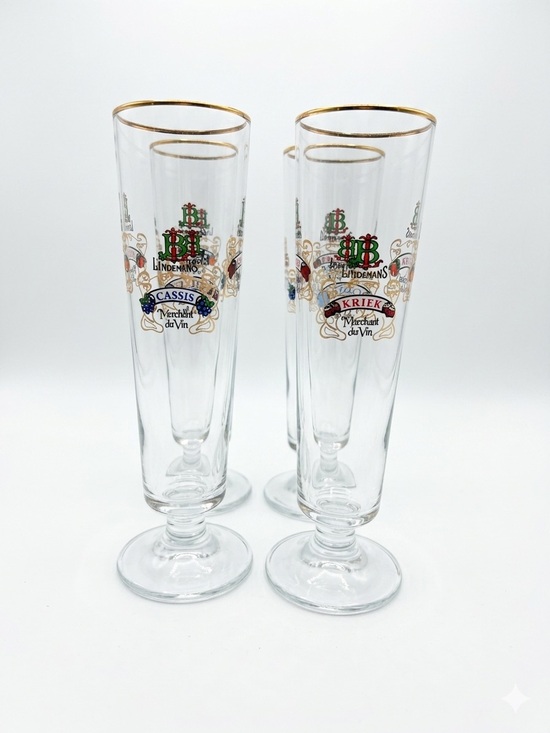 Lindemans Other - NWOT Set of 4 Lindemans Lambic Glasses - Gold Rims & Watermarked Bases